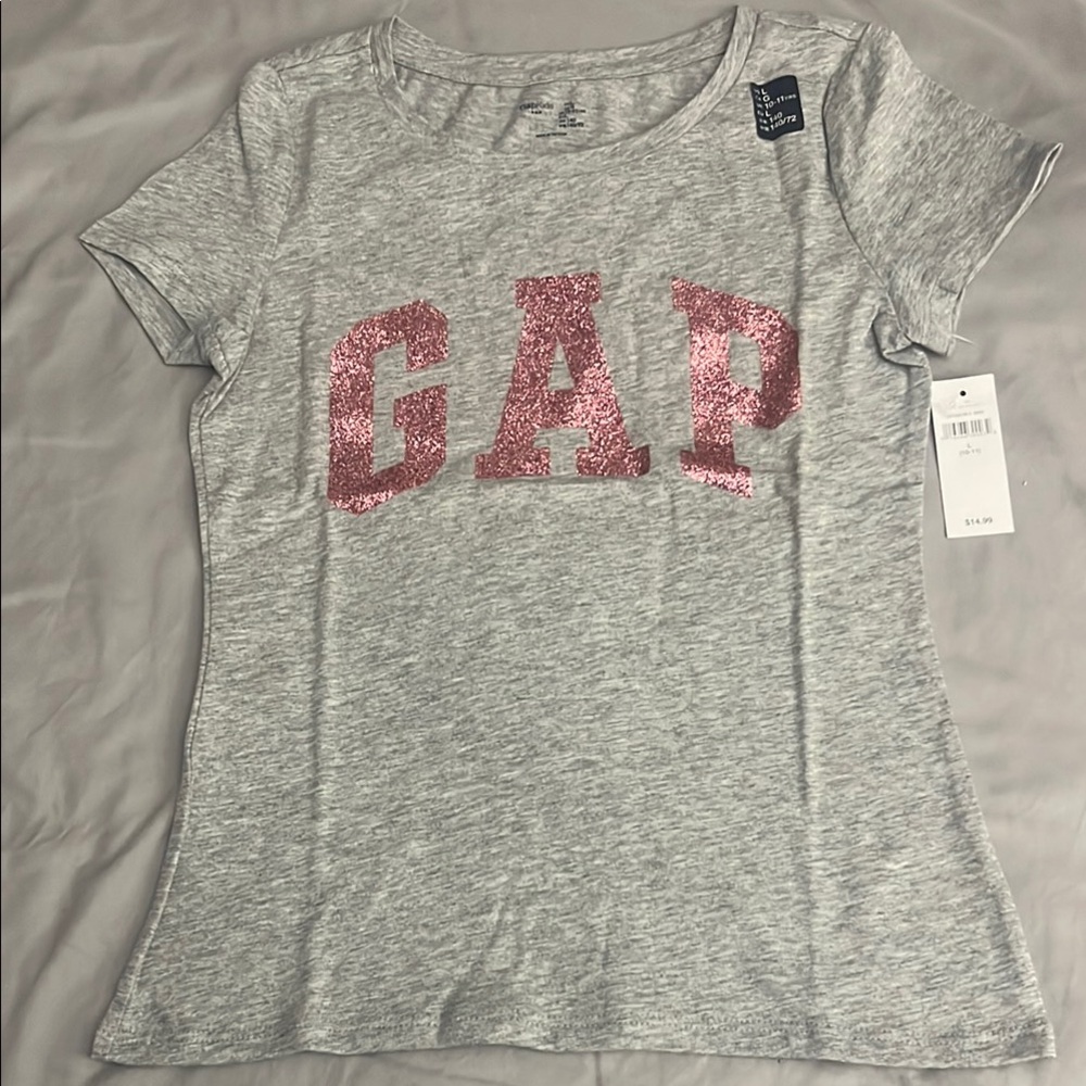 GAP Gray T-Shirt with Pink Sequin Logo